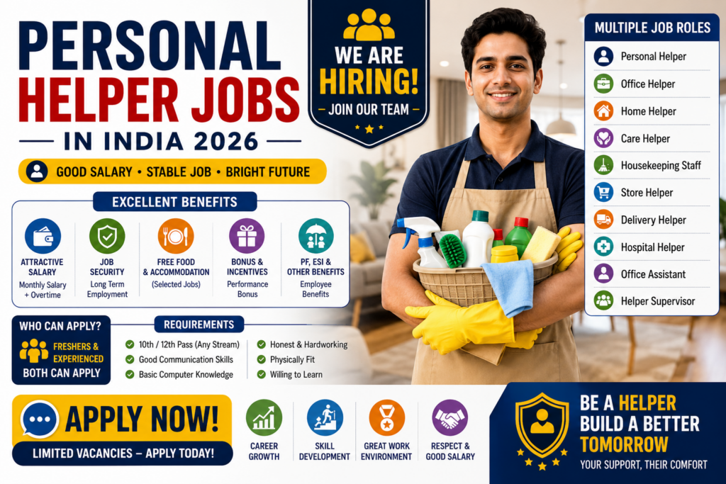 Personal Helper Jobs in India 2026 – Salary, Eligibility, Benefits & How to Apply Personal Helper Jobs
