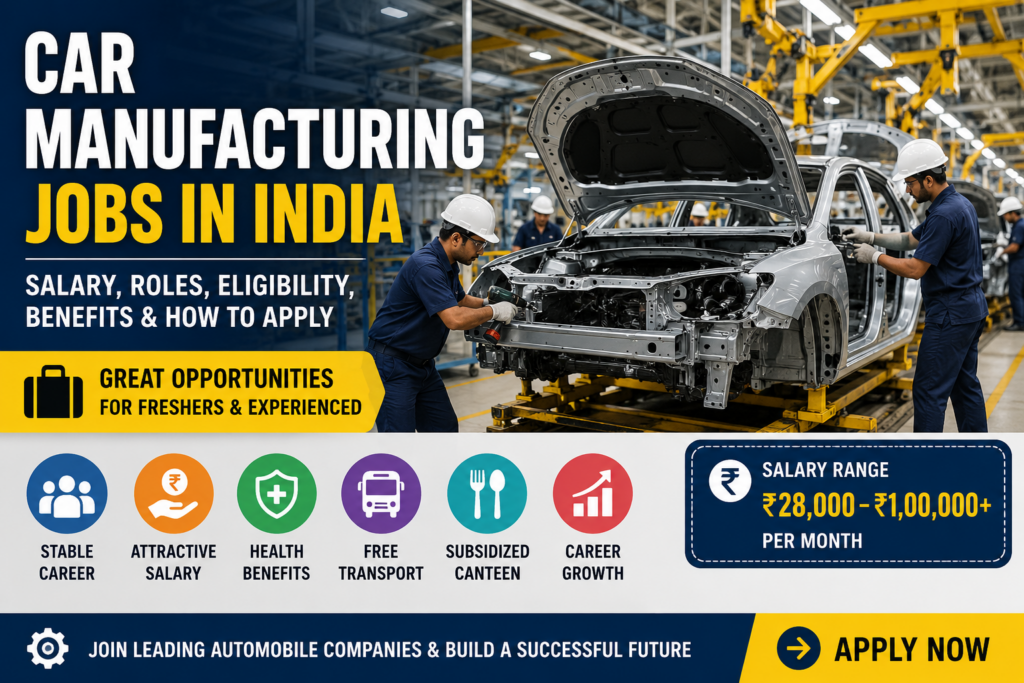 Car Manufacturing Jobs in India 2026 – Salary, Eligibility, Benefits & How to Apply Car Manufacturing Jobs